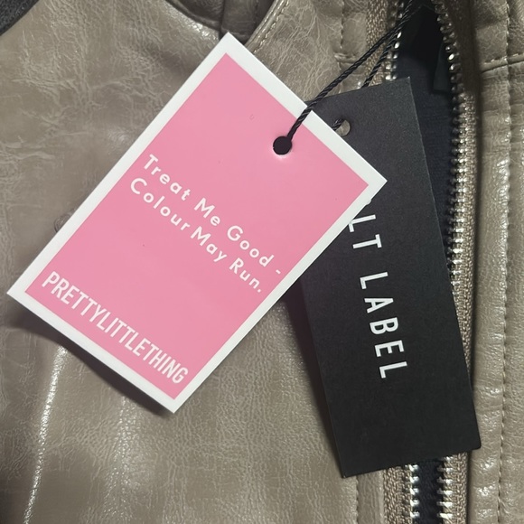 PLT The Label Black Contrast Panel Detail Dipped Front Faux Leather Jacket 10 - Picture 4 of 7